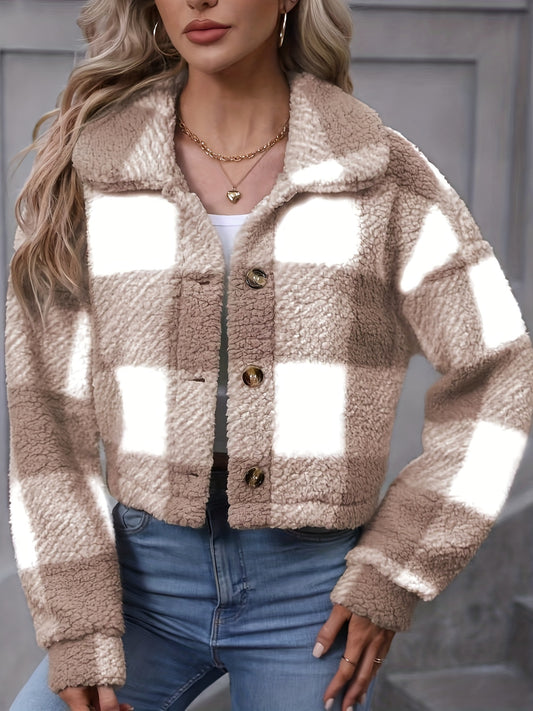 Maeve & Co London™ - Plaid Teddy Button-Front Coat