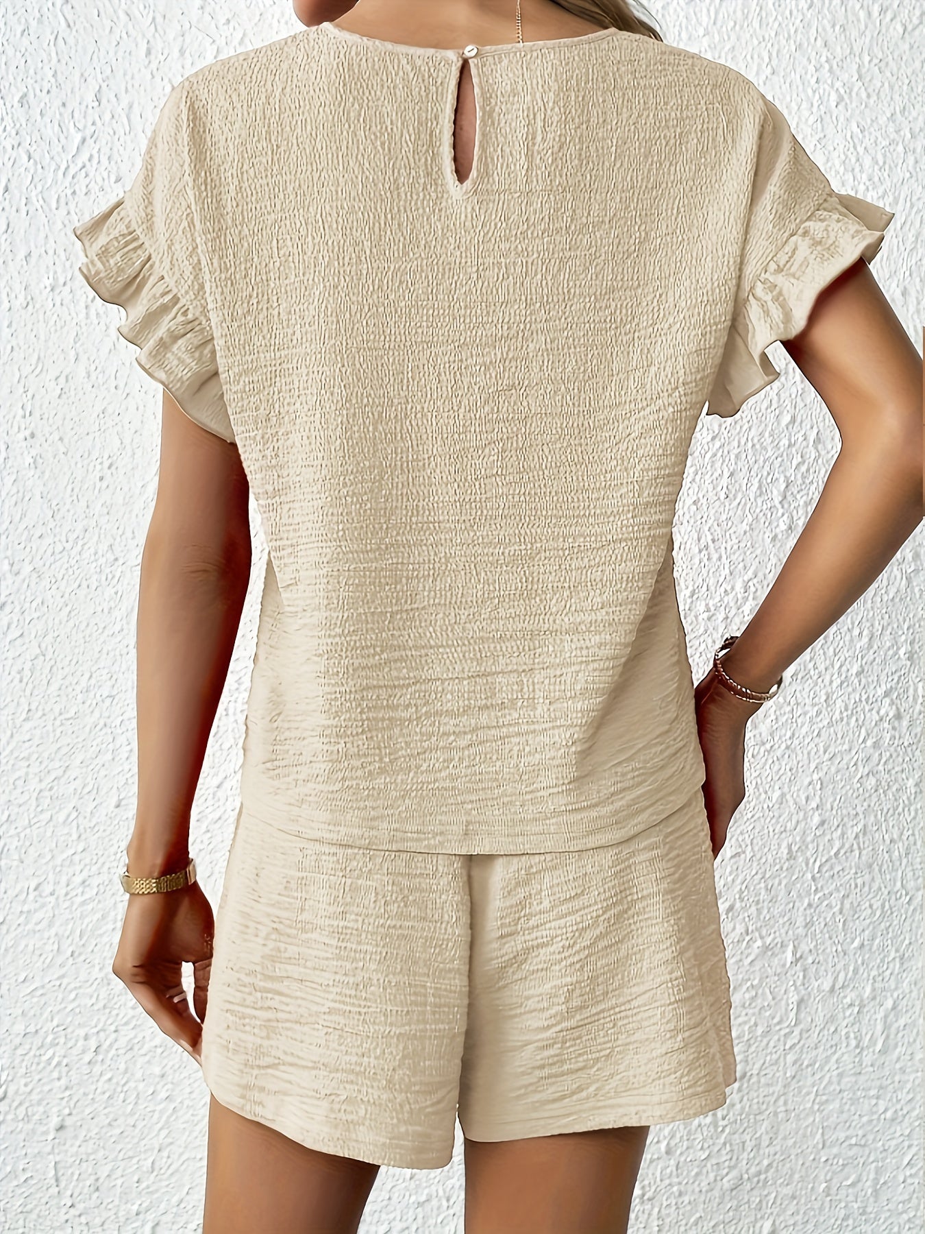 Lila | Ruffle Crew Neck Top & Shorts Set - Apricot