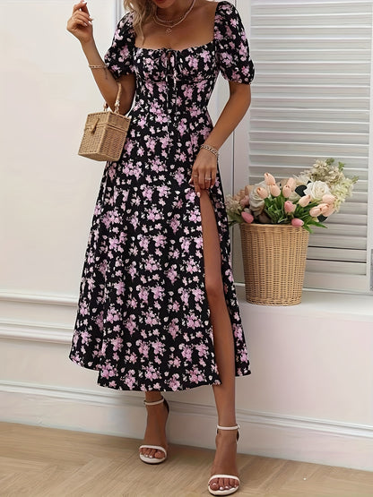 Harper | Floral Print Puff Sleeve A-Line Dress