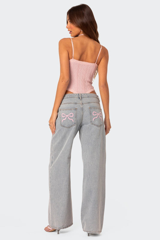 Emma Bow Tie Jeans - Oversized Jeans with bows