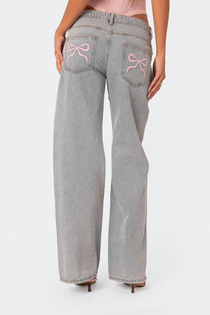 Emma Bow Tie Jeans - Oversized Jeans with bows