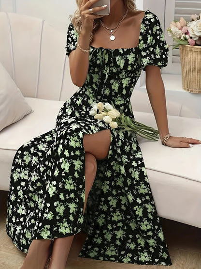 Harper | Floral Print Puff Sleeve A-Line Dress