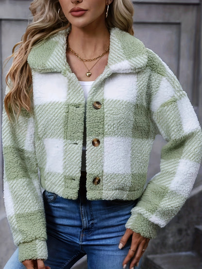 Maeve & Co London™ - Plaid Teddy Button-Front Coat